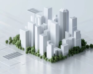 A city hologram showing solar-powered urban cooling systems integrated with green infrastructure.