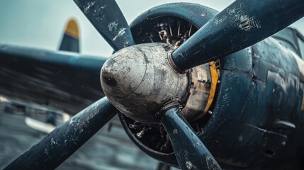 Weathered Propeller of Vintage Warbird Aircraft Engine Closeup