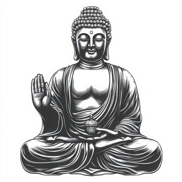 seated buddha statue monochrome art clip art preview