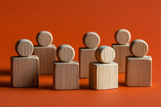 Teamwork Unity Simple Wooden Figures on Orange