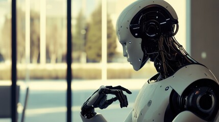 Naklejka premium Ethical dilemmas in artificial intelligence development, Reflecting the risks and benefits of AI technology, photography style
