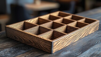 Rustic Wooden Organizer Tray with Twelve Compartments Handmade Craftsmanship Home Decor