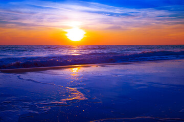 Fototapeta premium summer sunset view on the sea, spectacular nature scenery in the Greece, Europe, Corfu island