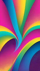 Magenta, Green, Blue, Golden Yellow vertical Geometric Abstract Design with Neon Glow, Grainy Texture, and Smooth Color Transitions