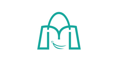 M Happy Store Logo. M Shopping Bag and Smile with Minimalist Style Letter M. Happy Shop Logo, Icon, Symbol, Vector, Design Inspiration 