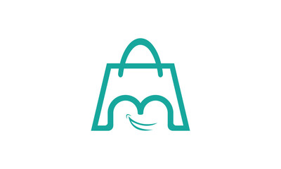 M Happy Store Logo. M Shopping Bag and Smile with Minimalist Style Letter M. Happy Shop Logo, Icon, Symbol, Vector, Design Inspiration 