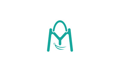 M Happy Store Logo. M Shopping Bag and Smile with Minimalist Style Letter M. Happy Shop Logo, Icon, Symbol, Vector, Design Inspiration 