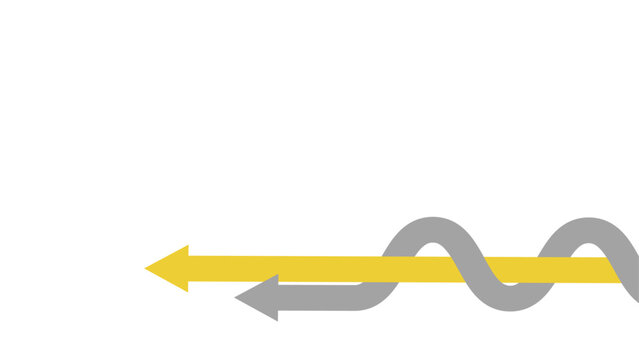 A straight yellow arrow and a curved grey arrow race each other to see which one is faster.