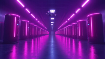 Fototapeta premium Futuristic Data Center with Neon Lights