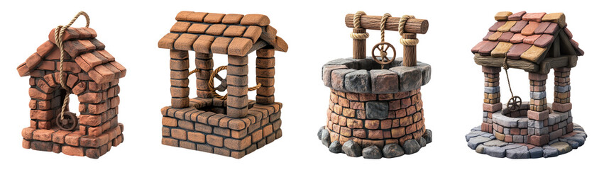 Naklejka premium Rustic Well Structures on Transparent Background