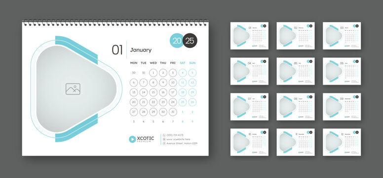 Monthly calendar template for happy new year 2025 design for wall or desk planner