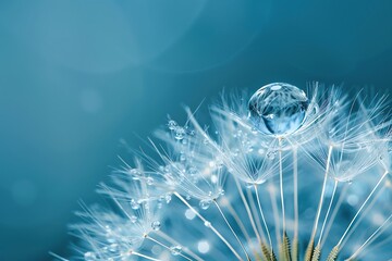 Dandelion with water drops close-up. Abstract background.