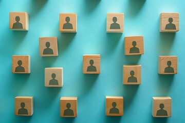 Top View Wooden Blocks Teamwork, Network, and Unity Concept