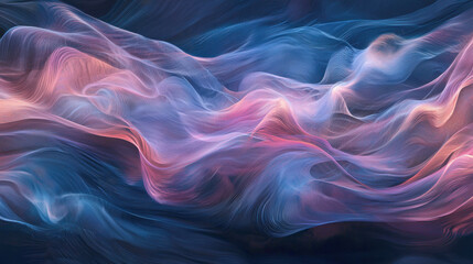 Fototapeta premium Abstract flowing waves in pink and blue hues, ethereal design.