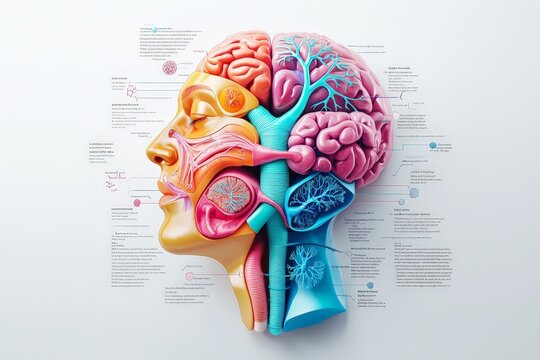 Detailed Diagram of the Human Respiratory Pathway with Labeled Airways, Portraying the Structure and Function of Breathing Organs for Educational Purposes