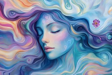 Abstract art portrayal of mental health and mind wellness featuring a serene woman’s face