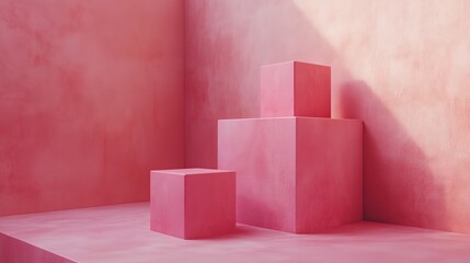 cubes arranged in a room with a pink wall