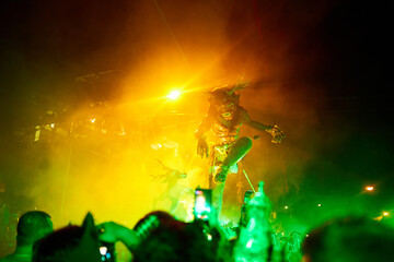 The sacred traditional Ogoh-Ogoh masquerade parade with dancing and scary figures begins before the...