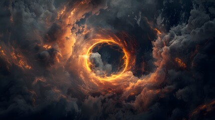 A blazing ring of fire and energy is seen in the clouds.