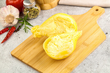 Italian traditional yellow Scamorza cheese