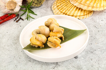 Delicous luxury baked seafood scallops