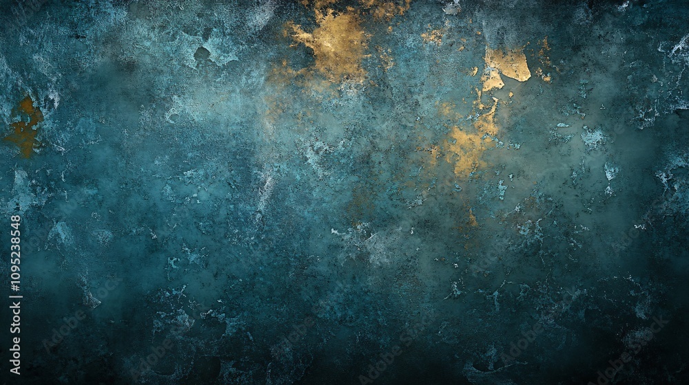 Poster Dark turquoise and gold textured background creating dramatic effect