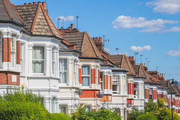 Row of Victorian terraced houses in Hornsey, London, UK