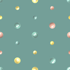 Polka dots, colorful confetti, festive on a turquoise background. Watercolor illustration, hand drawn. Seamless pattern for fabric, textile, wallpaper, paper, packaging, wrapping paper greetings
