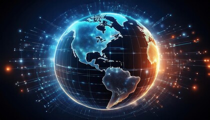 A glowing globe showcasing interconnected digital networks across the continents.