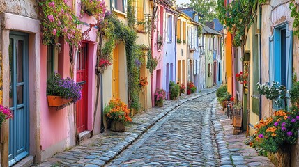 Charming Cobblestone Street in a Picturesque Village