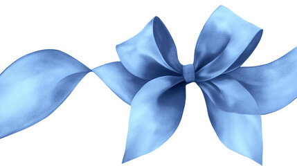 Naklejka premium Festive Blue Satin Ribbon with Bow Isolated on Transparent Background, Gift Decoration.