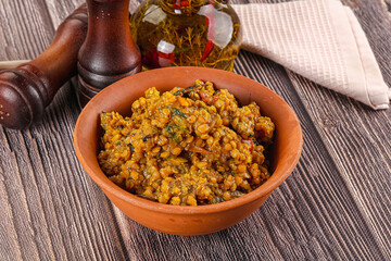 Vegan garnish - lentil with vegetables