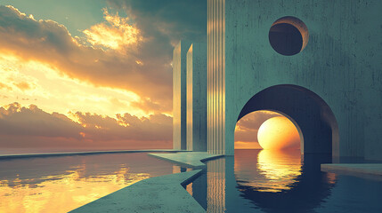 the cuntry, generative ai, landscape, architecture, curtoone, chasny house, background, art nouveau, city, skyline, skyscraper, building, water, lake, nature, autumn, river, sky, tree, reflection,