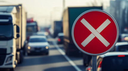 A red and white sign with an X on it