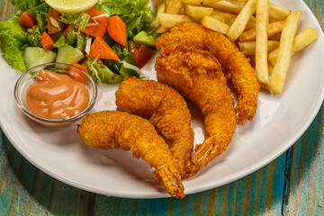 Golden fry prawns with french potato