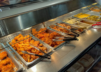 Fried Chicken And Sides At A Self Serve Hot Bar