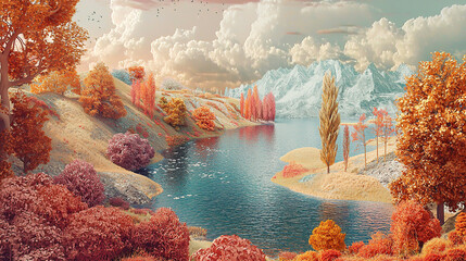 the cuntry, generative ai, landscape, architecture, curtoone, chasny house, background, art nouveau, city, skyline, skyscraper, building, water, lake, nature, autumn, river, sky, tree, reflection,