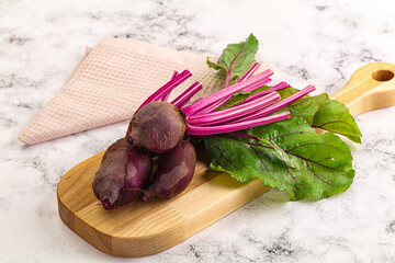 Young red fresh beetroot with leaves