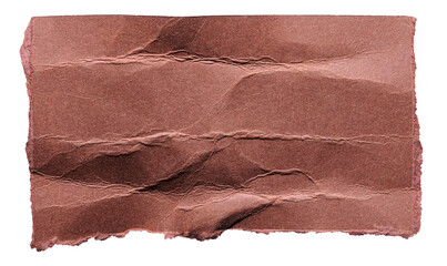 Brown bronze crumpled wrinkled torn piece of blank paper note cardboard with texture and copy space, close up transparent png background isolated cut out design element
