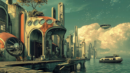 the cuntry, generative ai, landscape, architecture, curtoone, chasny house, background, art nouveau, city, skyline, skyscraper, building, water, lake, nature, autumn, river, sky, tree, reflection,
