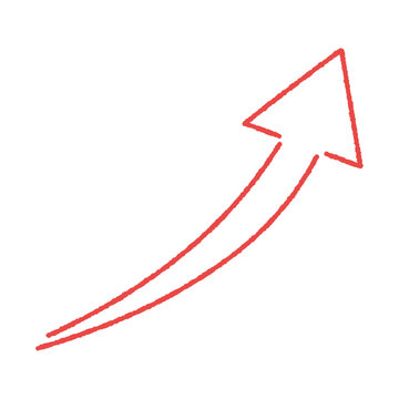 recommend clip art: 右肩上がりにカーブしている赤い矢印の手書きイラスト - シンプルなアップや増加のイメージ素材