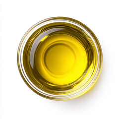 Glass bowl with fresh extra virgin olive oil on white background