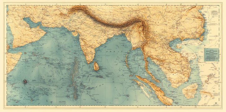 Antique Map Depicting India and Southeast Asia