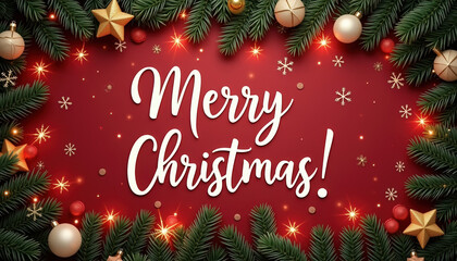Charming Merry Christmas banner with vibrant colors and joyful decorations enhancing the festive atmosphere.