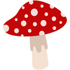 Amanita muscaria mushroom cartoon style, Flat vector illustration