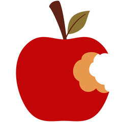 Red delicious apple fruit with bite mark flat vector illustration 