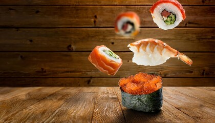 Sushi food on the table, delicious asian cooking, fusion sashimi