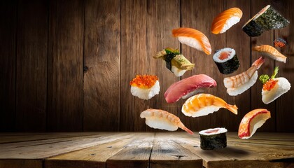 Sushi food on the table, delicious asian cooking, fusion sashimi