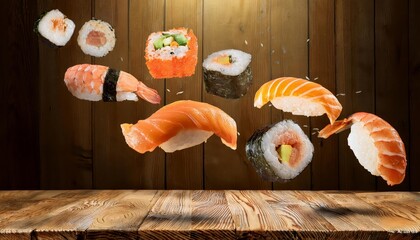 Sushi food on the table, delicious asian cooking, fusion sashimi
