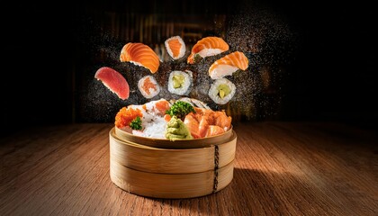 Sushi food on the table, delicious asian cooking, fusion sashimi